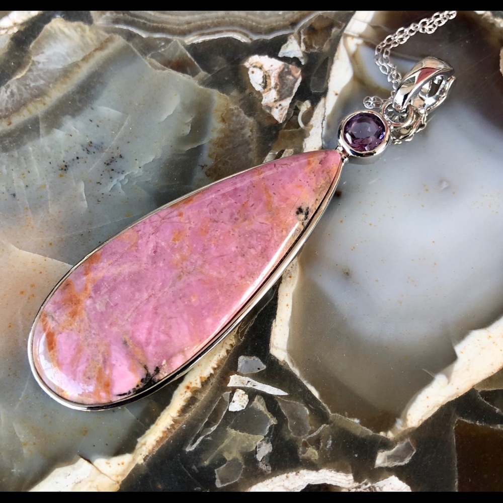 Pangea Mines Rhodonite and Amethyst Pendant